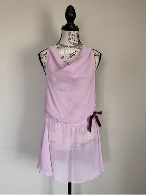 Y2K purple slip top with cowl neck satin trim and front waist bow